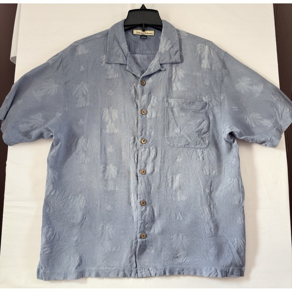 Tommy Bahama Mens Casual Button Down‎ Shirt Short Sleeve Blue Silk Large